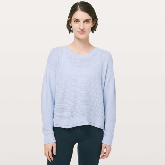 LULULEMON Nurture & Nature Serene Blue Boxy Pullover Sweater No Size Tag Check M - Picture 1 of 9